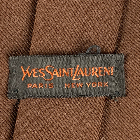 YVES SAINT LAURENT Brown Diagonal Silk Tie