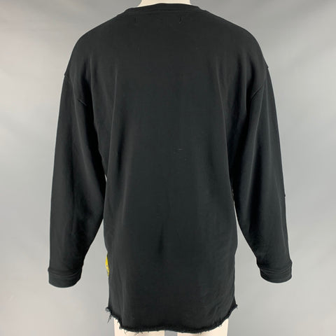 OFF-WHITE Size S Black Yellow Applique Cotton Crew-Neck Sweatshirt