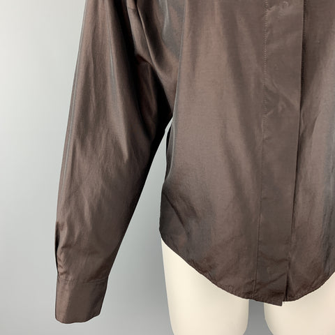 YVES SAINT LAURENT Size M Brown Taffeta Hidden Placket Blouse