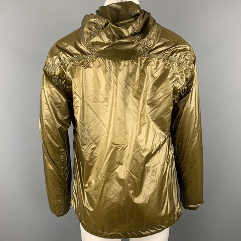 WOOLRICH Size M Olive Grid Polyamide Hooded Windbreaker