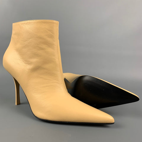 CELINE Size 7 Beige Leather Pointed Toe Boots