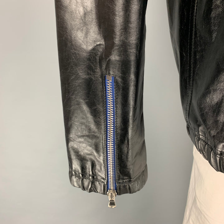 DIESEL BLACK GOLD Size XL Black Leather Hooded Jacket