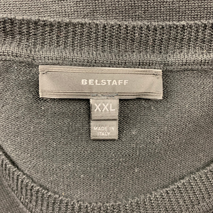 BELSTAFF Size XXL Black Knitted Wool Crew-Neck Pullover
