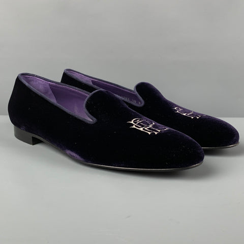 RALPH LAUREN Size 10 Purple Silver Velvet Embroidered Ulah Flats