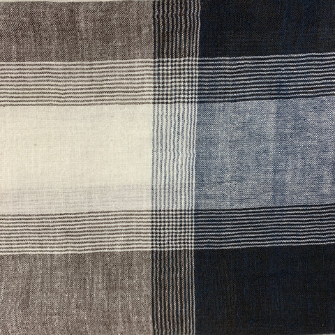 VINTAGE Écharpe en coton à carreaux gris et bleu