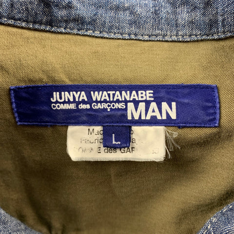 JUNYA WATANABE Size L Blue & Green Patchwork Chambray Long Sleeve Shirt