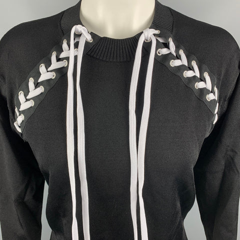 LOVE MOSCHINO Size 6 Black Viscose / Polyamide White Laces Pullover