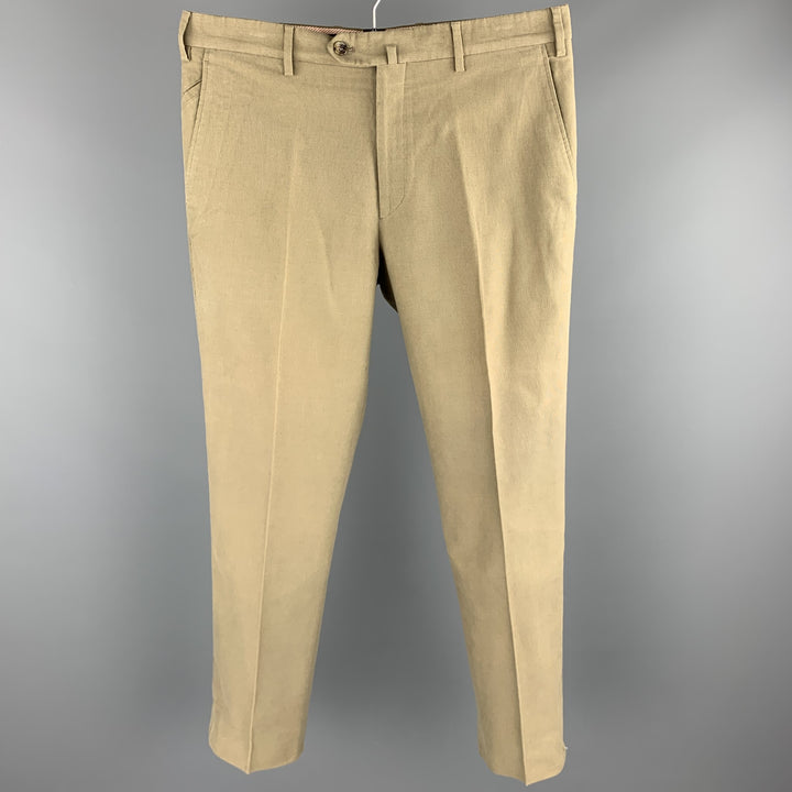 LORO PIANA Taille 34 Pantalon décontracté en coton olive avec braguette zippée
