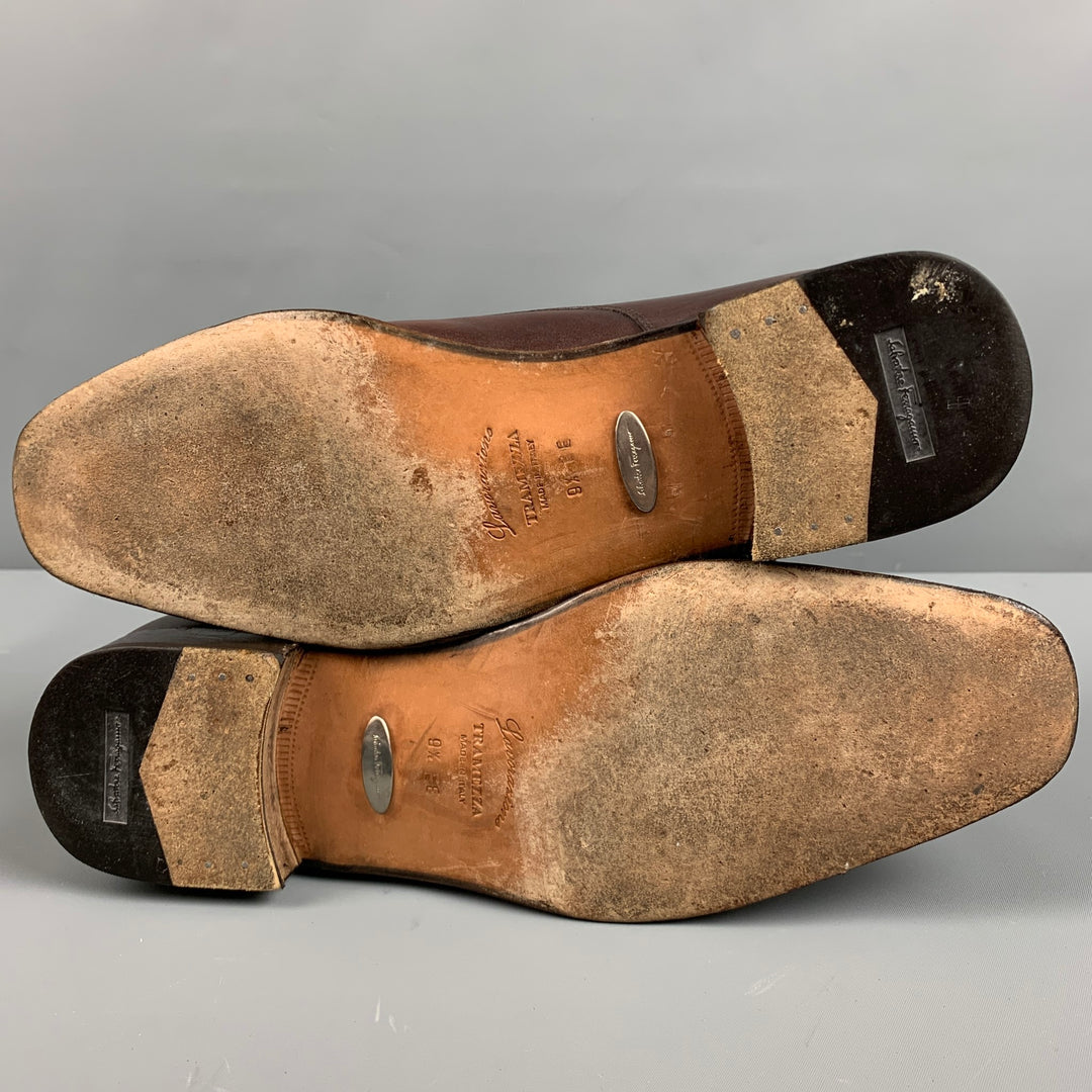 SALVATORE FERRAGAMO Size 12 Brown Leather Plain Toe Lace Up Shoes