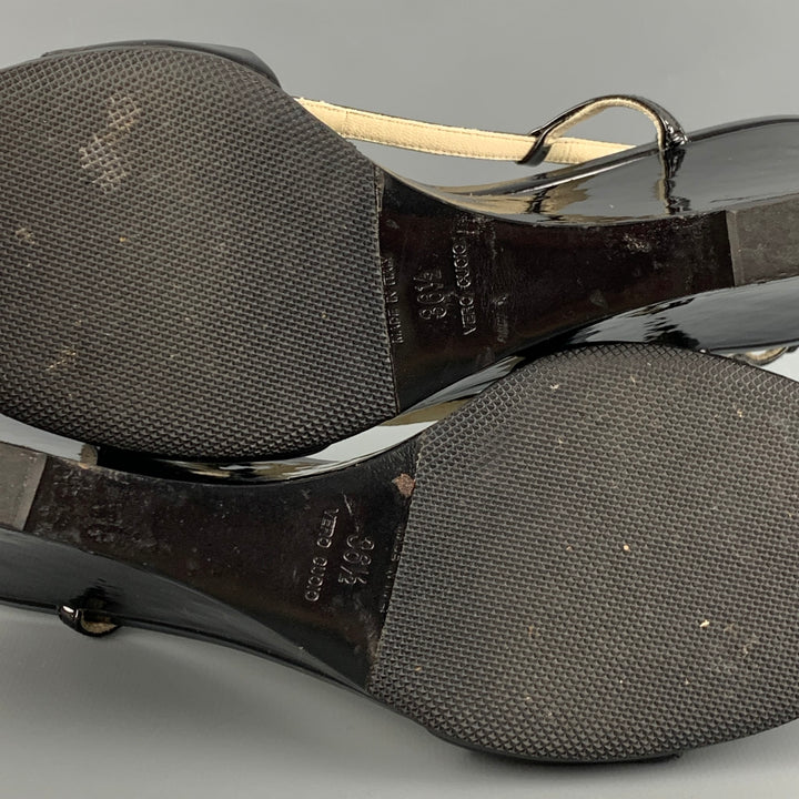 PRADA Size 6.5 Black Patent Leather Slingback Wedges