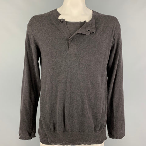 YOHJI YAMAMOTO Size L Charcoal Knitted Cotton Cashmere Henley Pullover