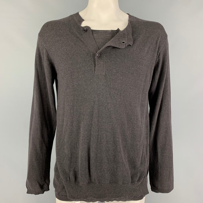 YOHJI YAMAMOTO Size L Charcoal Knitted Cotton Cashmere Henley Pullover