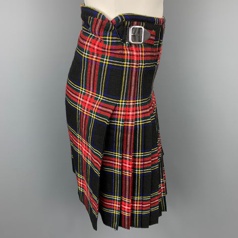WENCHES AT WORK CREATION Size 30 Black & Multi-Color Plaid Acrylic Pleated Kilt