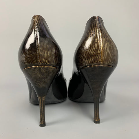 LANVIN for H&M Size 8 Bronze & Black Textured Patent Leather Pumps