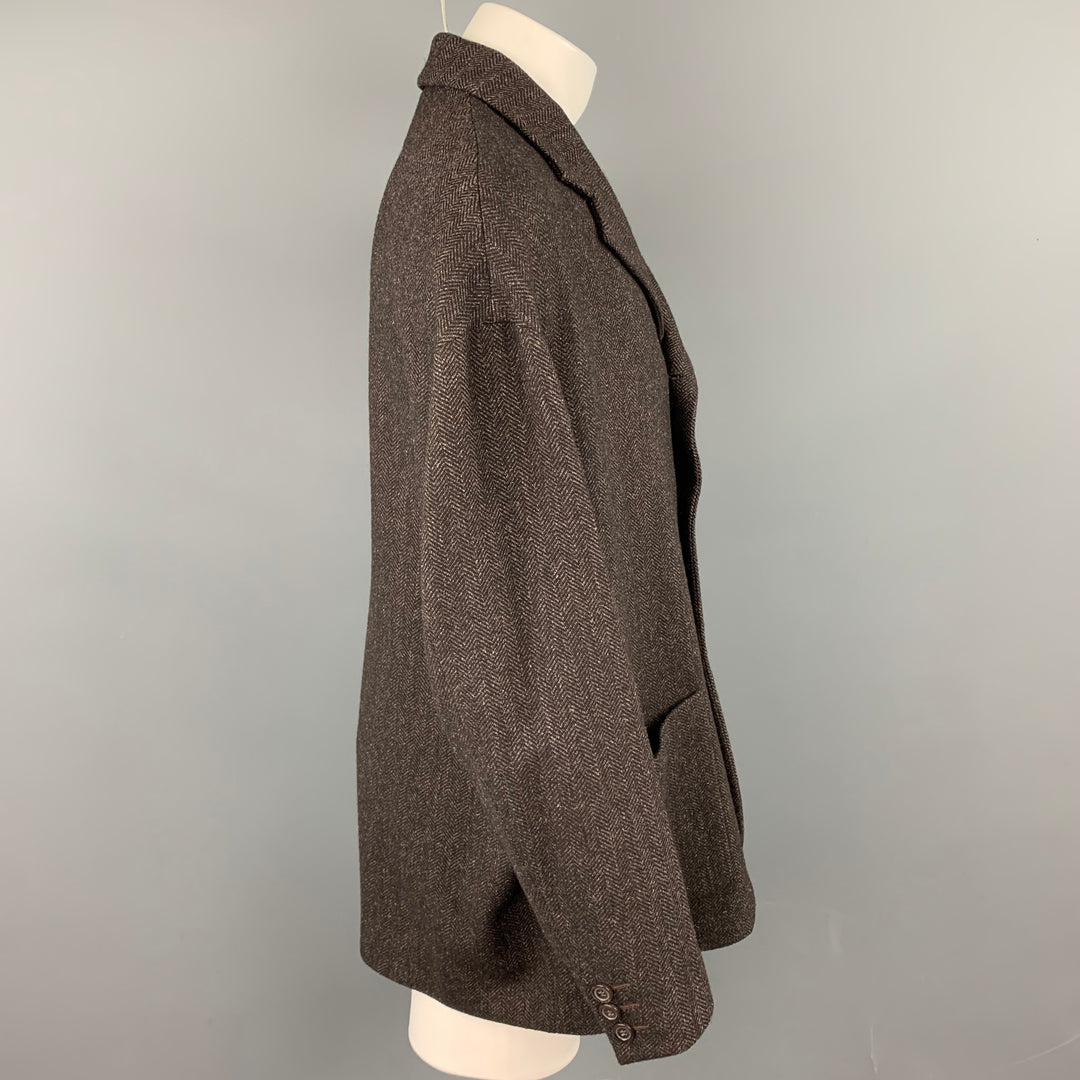 DOLCE & GABBANA Size 40 Brown Herringbone Wool / Nylon Notch Lapel Oversized Coat