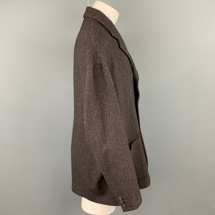 DOLCE &amp; GABBANA Talla 40 Abrigo extragrande con solapa de muesca de nailon y lana en espiga marrón