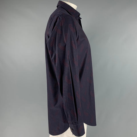 ETRO Size L Navy Burgundy Paisley Cotton Button Up Long Sleeve Shirt