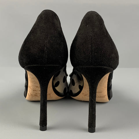 JIMMY CHOO Talla 6.5 Zapatos de tacón con lunares de malla en negro y dorado