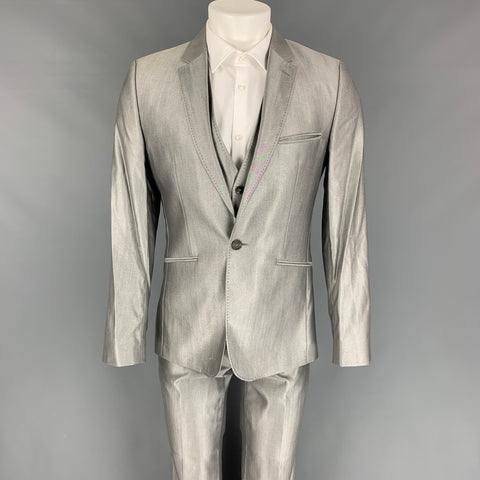 TED BAKER Traje de 3 piezas con solapa de muesca de seda y lana gris talla 36