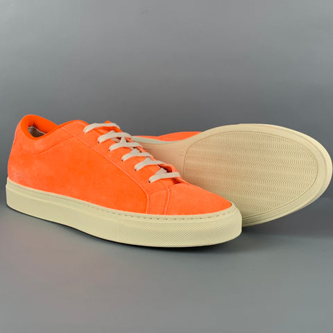 COMMON PROJECTS Size 10 Neon Orange Suede Sneakers