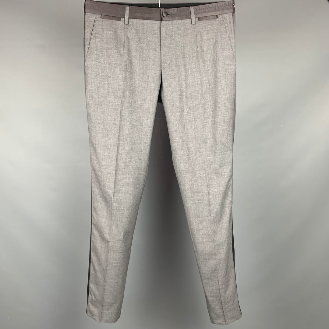 DOLCE & GABBANA Size 32 Grey Wool / Silk Tuxedo Dress Pants