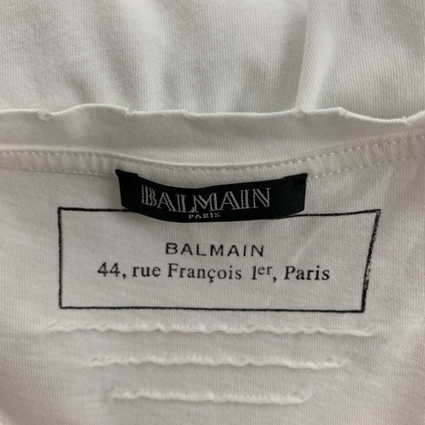 BALMAIN Size XL White Cotton T-shirt