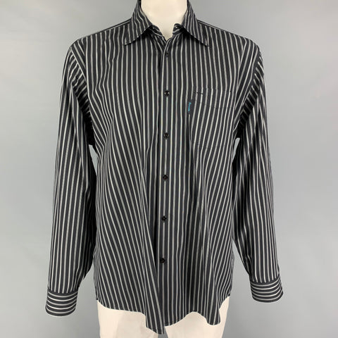 FACONNABLE Size XXL Black White Stripe Cotton Button Down Long Sleeve Shirt