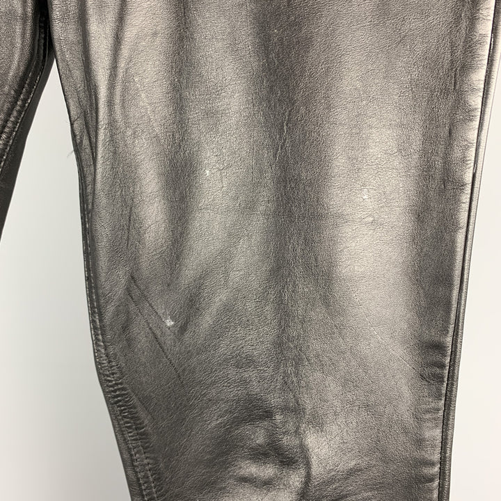 vintage IMAGE LEATHER Taille 33 Pantalon décontracté en cuir noir bouton mouche