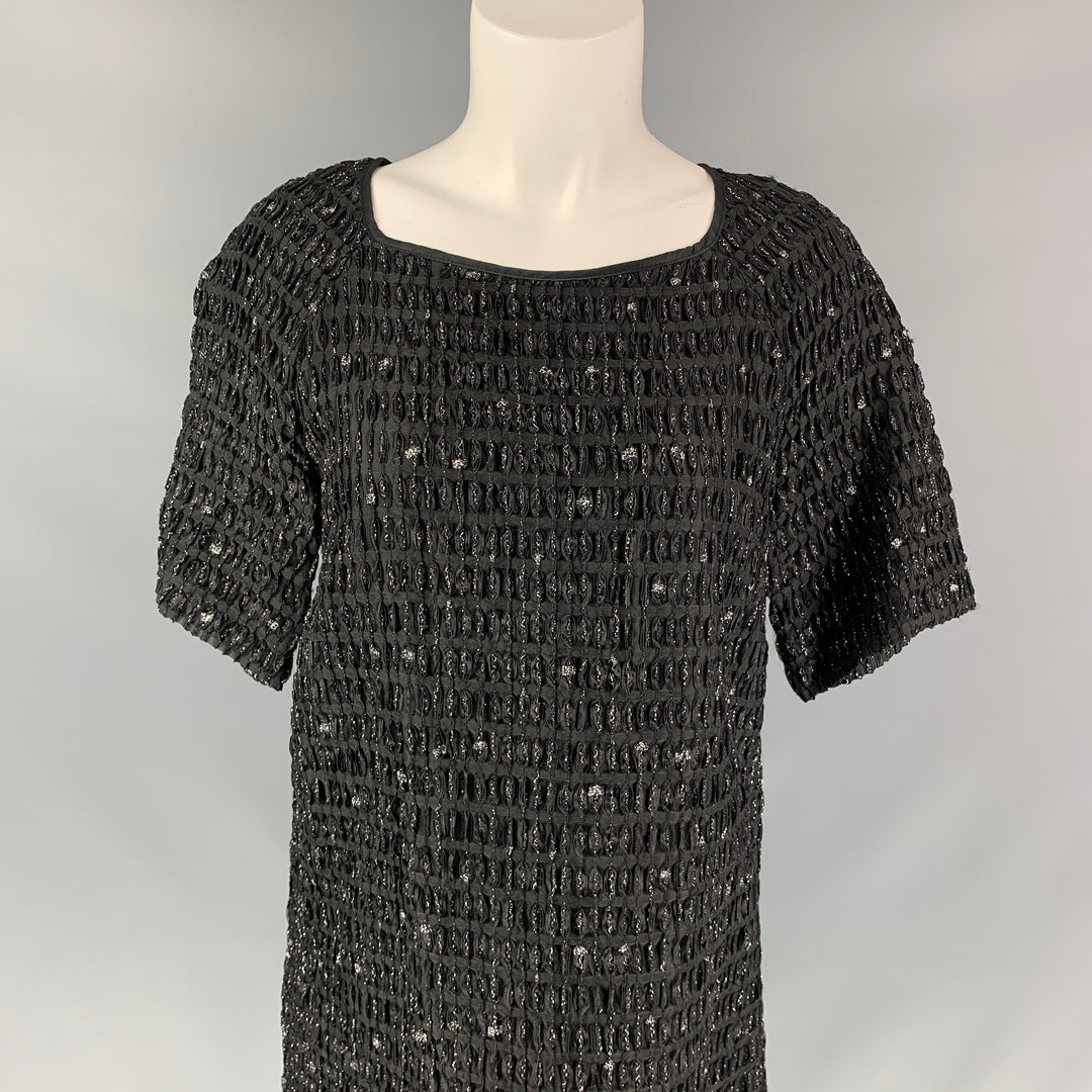 DRIES VAN NOTEN Size 8 Black & Silver Textured Polyamide Bend Shift Dress