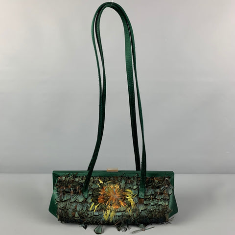 CLAUDIO MERAZZI Green Feather Satin Top Handles Handbag
