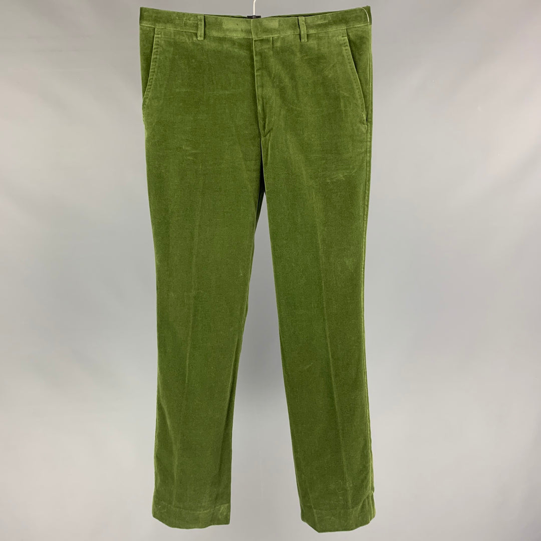 JOHN RICHMOND Taille 32 Pantalon habillé en velours de coton vert Zip Fly