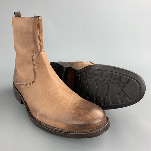 TED BAKER Size 7 Tan Antique Leather Side Zipper Boots