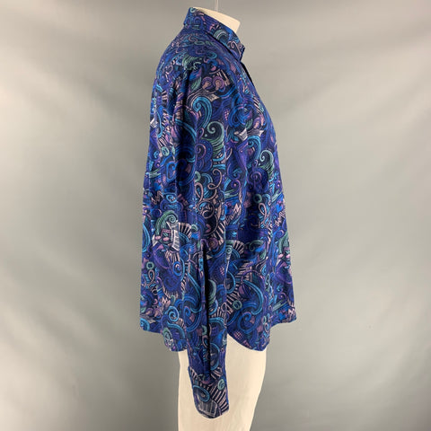 GENE HILLER Size XXL Purple Print Cotton & Modal Button Up Long Sleeve Shirt