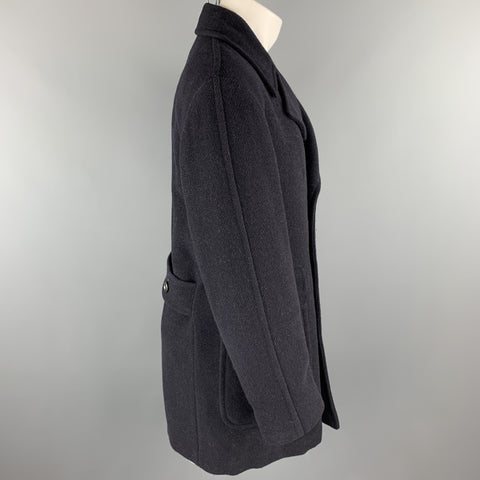 Vintage VERSACE CLASSIC Size 36 Navy Tweed Wool Blend Double Breasted Coat