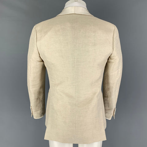 BURBERRY Size 38 Beige Oatmeal Woven Linen Silk Shawl Collar Sport Coat