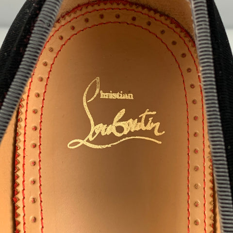 CHRISTIAN LOUBOUTIN Size 10 Black Gold Applique Velvet Slip On DandyBee Loafers
