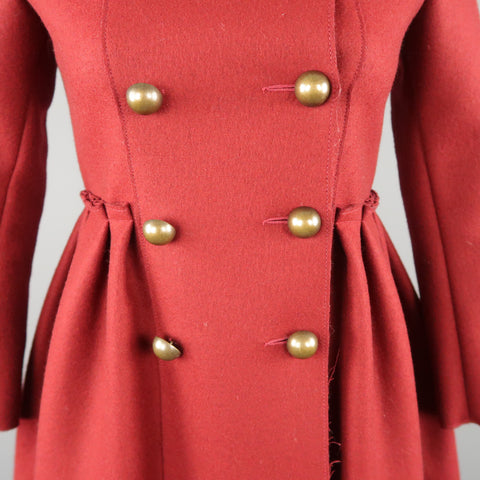 LANVIN Petite Burgundy Wool Blend Double Breasted Military Skirt Coat