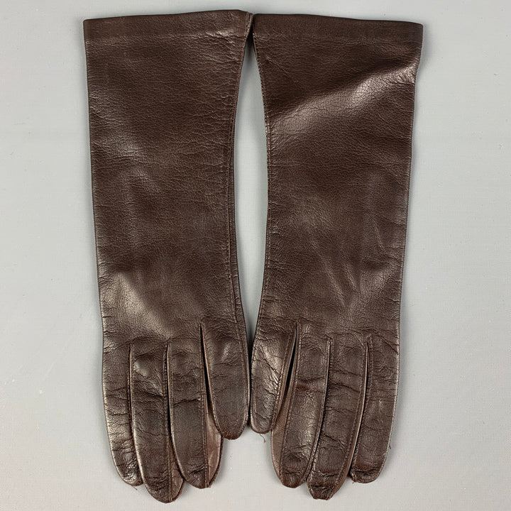 MADOVA Size 6.5 Brown Leather Silk Gloves