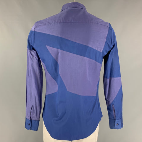 ALEXANDER MCQUEEN Size L Blue Purple Color Block Cotton Short Sleeve Shirt