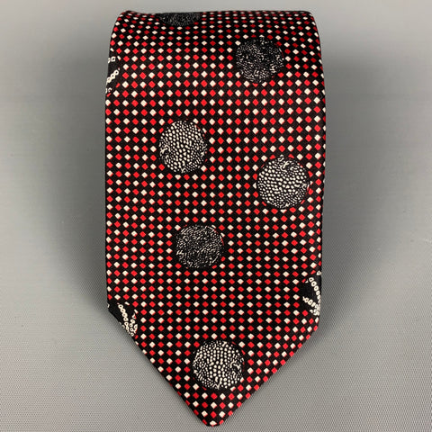BOTTEGA VENETA Black Red Print Silk Tie