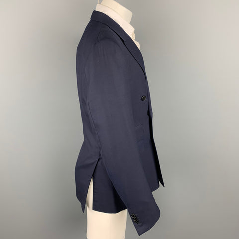 ERMENEGILDO ZEGNA Size 40 Navy Wool Peak Lapel Double Breasted Sport Coat