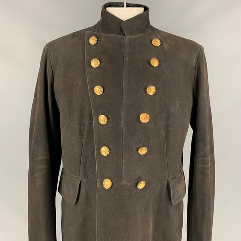 RRL by RALPH LAUREN Limited Edition Size XL Charcoal Suede Double Breasted Military Coat