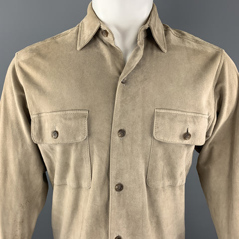 POLO by RALPH LAUREN Camisa de manga larga con bolsillo de parche de ante color caqui Talla S