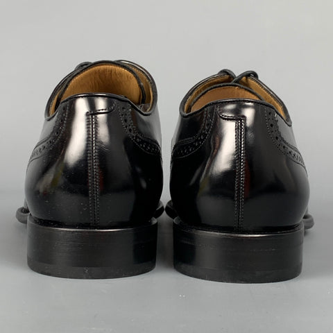 BALLY Size 7 Black Perforated Patent Leather Wingtip Lace Up Shoes
