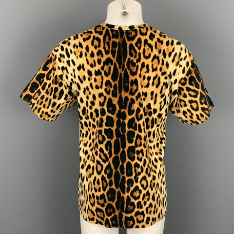 MOSCHINO COUTURE Size L Tan & Black Leopard  Print Cotton Crew-Neck T-shirt