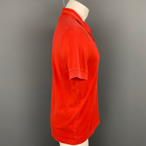 DRIES VAN NOTEN Size M Orange Cotton Gold Trim Short Sleeve Polo