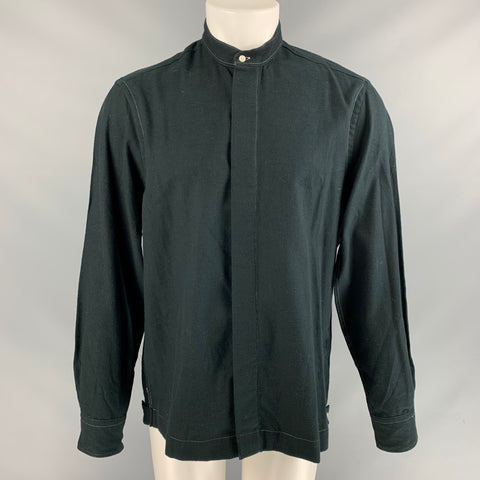 GITMAN BROS Talla M Camisa Manga Larga Algodón Punto Contraste Negro