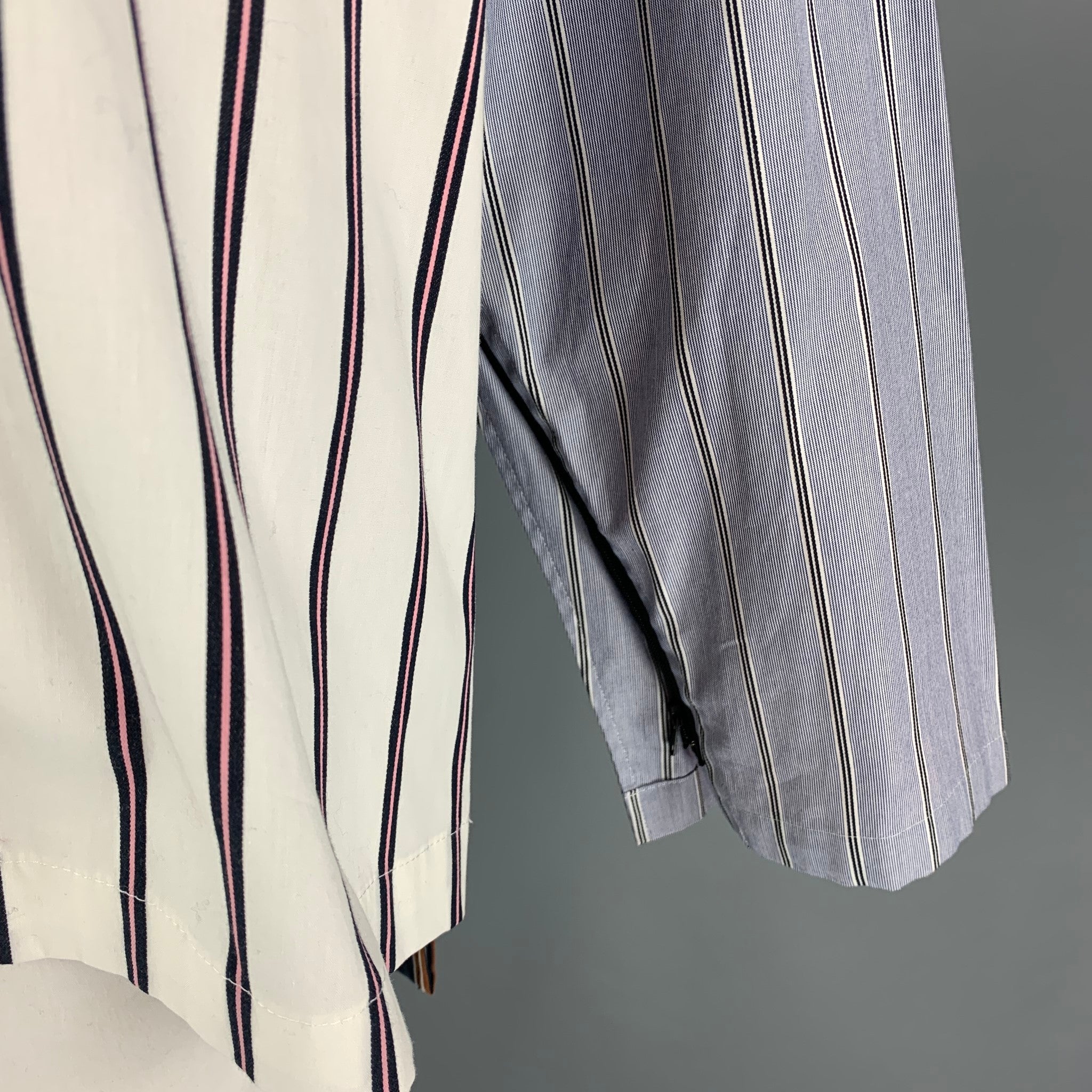 N. HOOLYWOOD Multi-Color Stripe Cotton Zip Up Long Sleeve Big Shirt