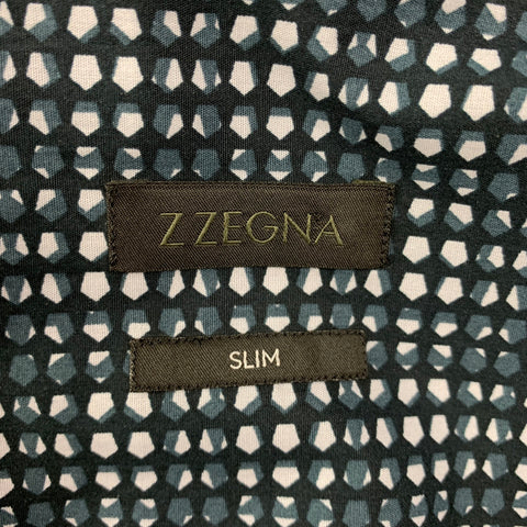 Z ZEGNA Size XXL Black Grey Abstract Cotton Long Sleeve Shirt