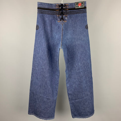 Vintage GAULTIER JEANS Size 31 Indigo Braided Denim High Waisted Wide Leg Jeans